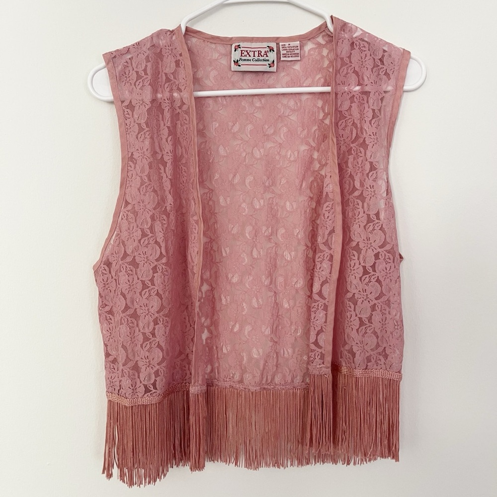 Light Pink Fringed Lace Vest